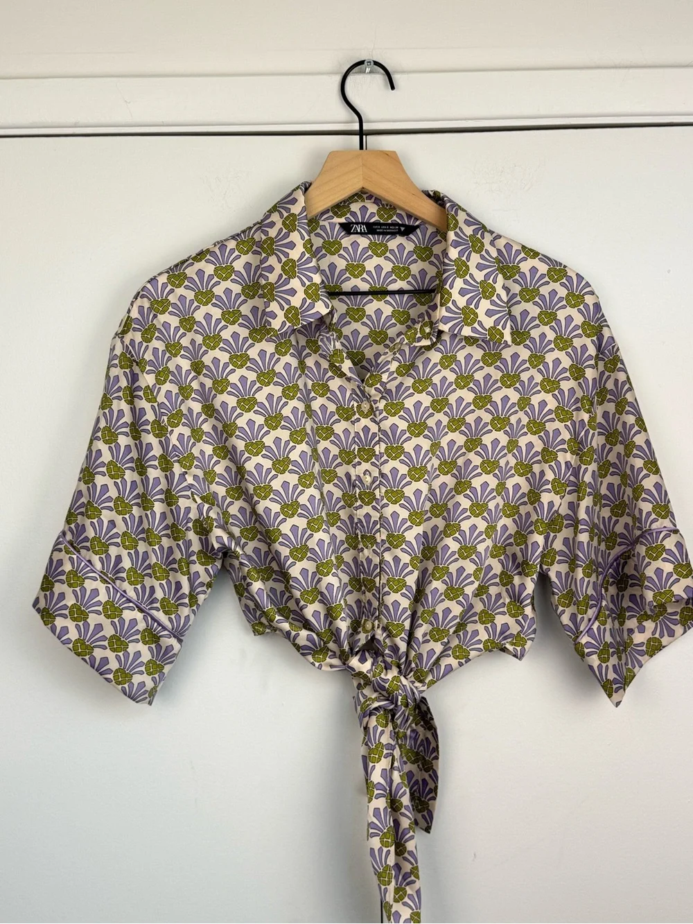Zara Pineapple Print Matching Shirt Wide Leg Pants Set S